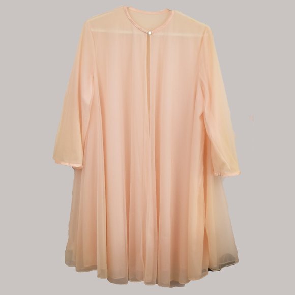 Vanity Fair Robe 2 Layer Peignoir 38 Chiffon Peach Vintage 1950s Hollywood Glam - Picture 2 of 14